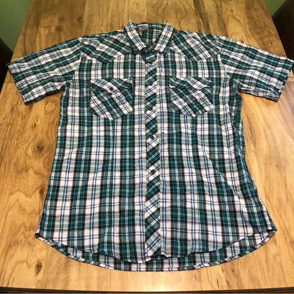 True Religion Green Plaid Embroidered Mens Button Down Short Sleeve Shirt XXL - Picture 1 of 9